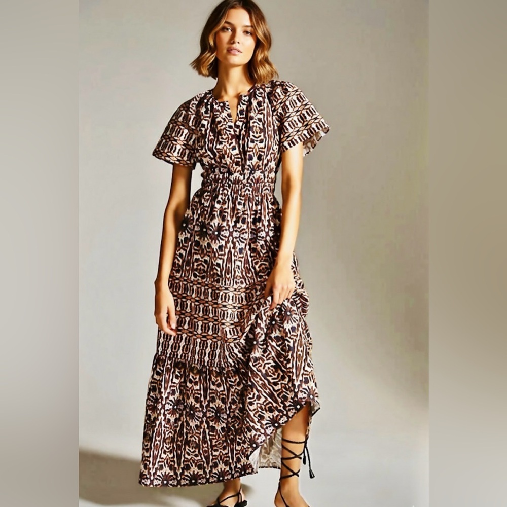 Maeve  - women’s Multicolor Somerset cotton Maxi Dress Short sleeve V-neck SZ S